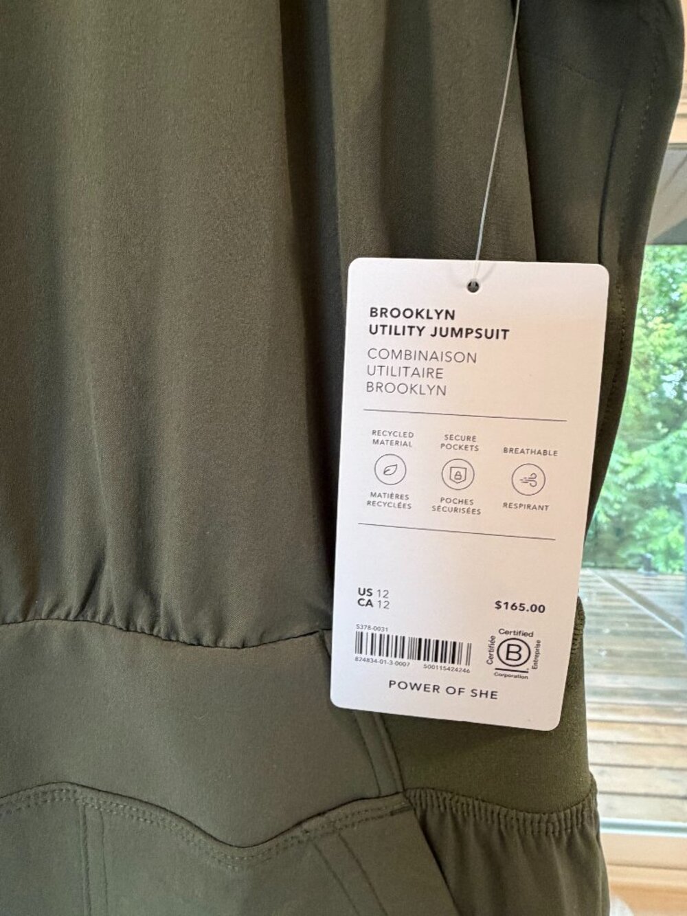 NWT Athleta Brooklyn Utility Jumpsuit Olive Green Size 12 - Picture 3 of 6